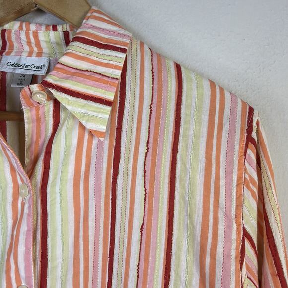 Coldwater Creek Women 2X Blouse retro button down red orange Stripe Cotton - Picture 4 of 12